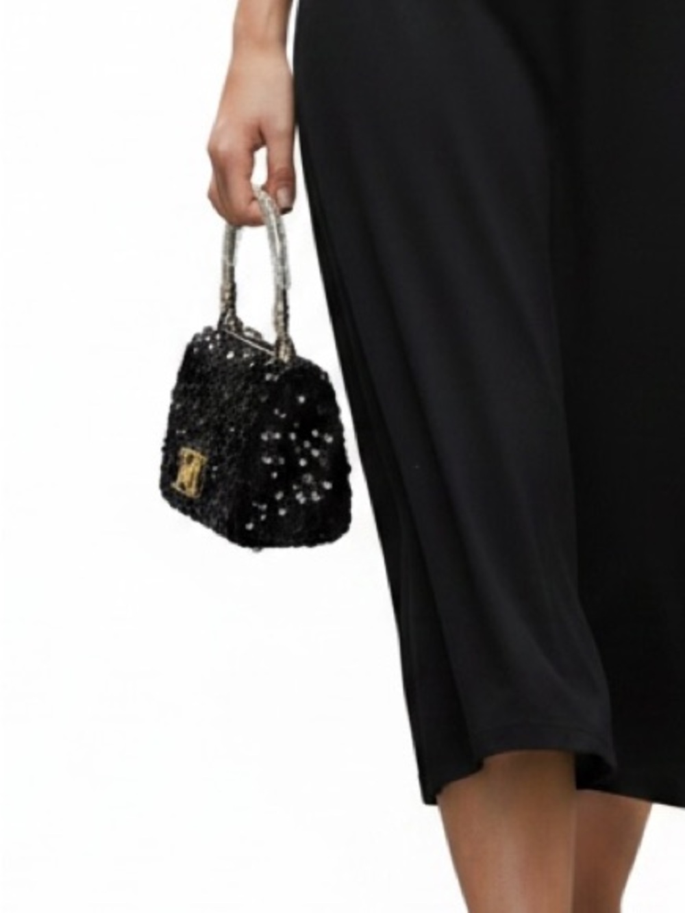 Badgley Mischka NWT Black Sequin Clutch with Gold Accents